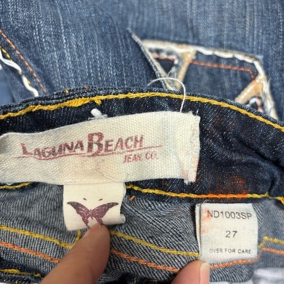 Vtg Laguna Beach Jeans Co Dark Women's Size 27- Y2K Embellished Crosses 2000’s - Picture 3 of 12